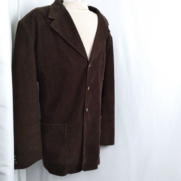 Izod Mens Logo Chocolate Brown Relaxed-Fit Corduroy Sport Coat Blazer XL - Picture 10 of 16